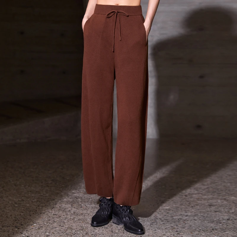 界内界外秋冬简约廓形松紧腰针织裤休闲香蕉垮裤显瘦长裤J23Z2107