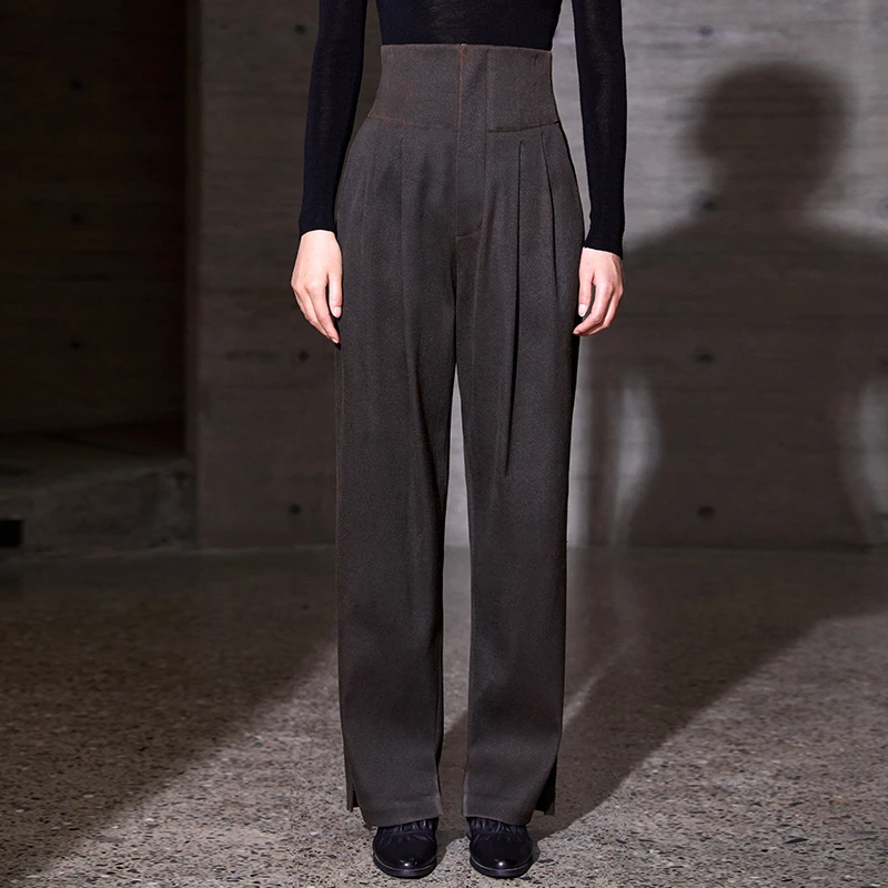 界内界外原创设计高束腰显瘦老料香 云纱阔腿直筒裤长裤J23K785X