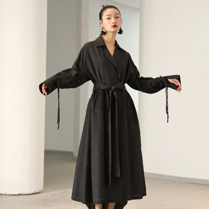 界内界外原创设计廓形西装领长款长袖秋季宽松风衣外套J31F764