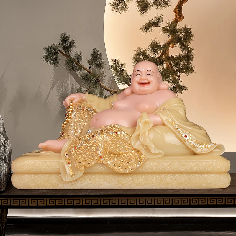 坐卧拿珠弥勒办公室家居摆件