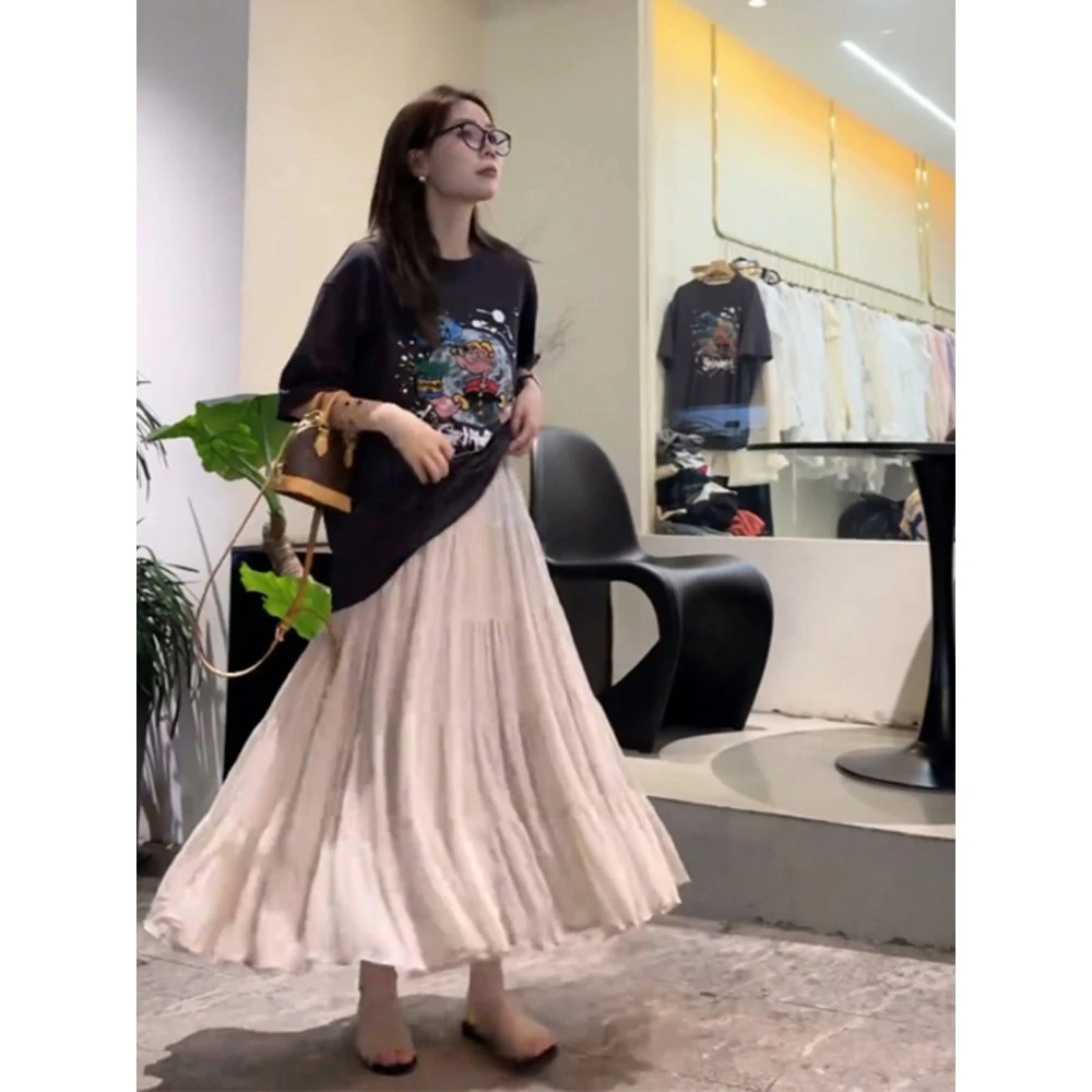 100%纯棉美式复古元气风短袖T恤女大码200斤宽松潮牌爆款印花上衣