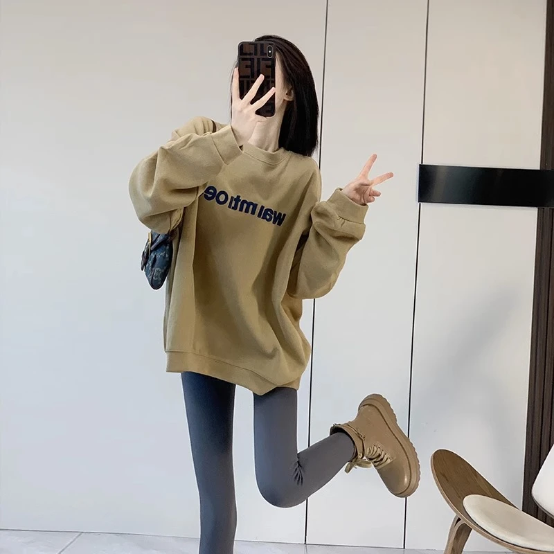 欧货长袖加绒卫衣女秋冬新款2025爆款美式无帽中长款遮屁股上衣潮