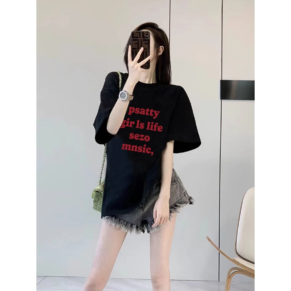 爆款短袖T恤女装2025夏季新款黑色显瘦上衣小众设计感减龄ins半袖