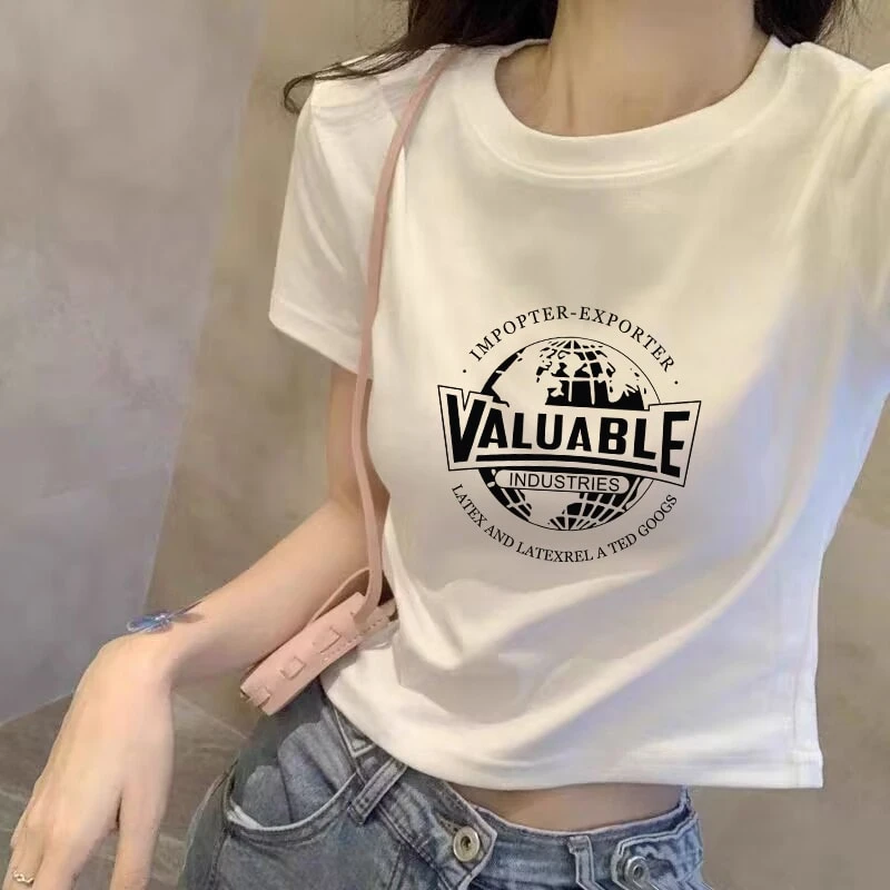 女士短款T恤2025夏季新款爆款美式复古辣妹小个子修身高腰上衣潮