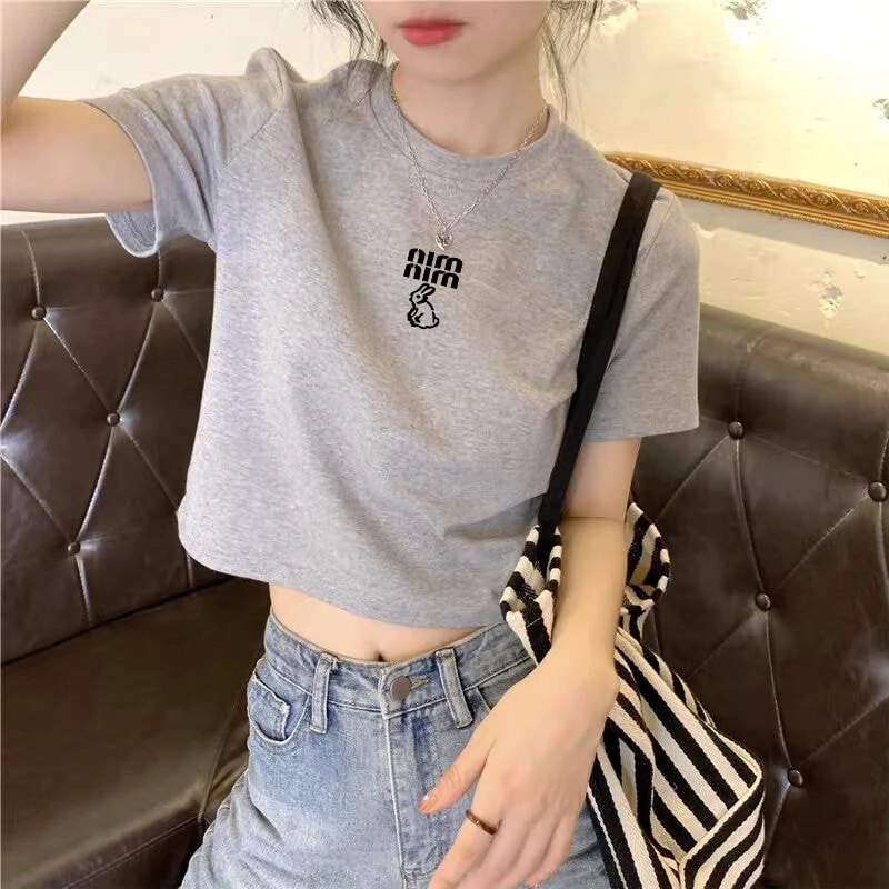 灰色正肩T恤女装夏短袖打底美式短款百搭显瘦修身ins宽松半袖上衣