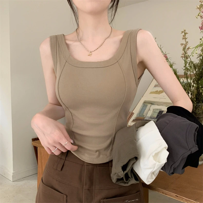 鱼骨背心！巨显瘦辣妹A4腰U领收腰下摆露脐内搭网红背心超短吊带