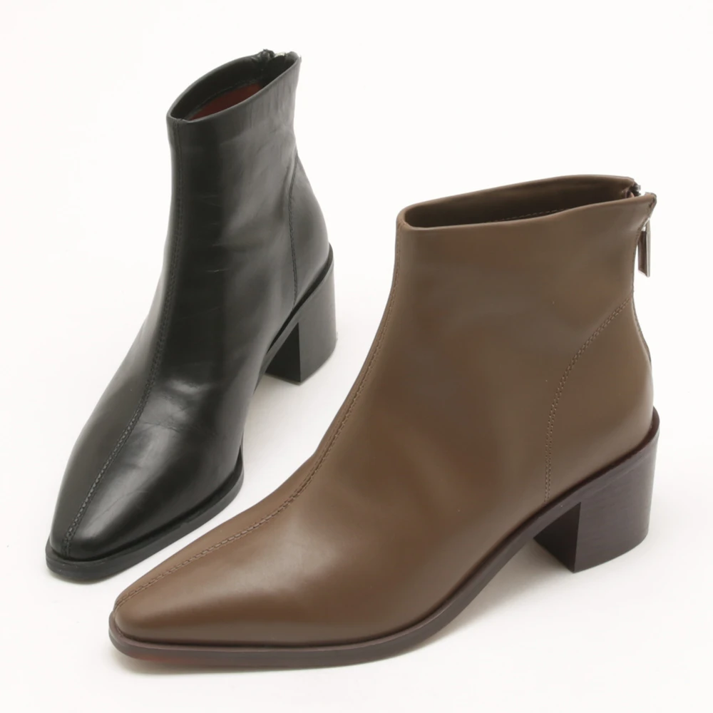 冬季新款气质圆方头瘦瘦靴女士后拉链粗跟短靴1805