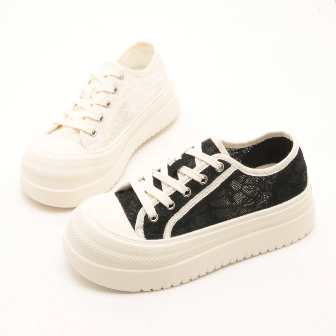 春夏新款系带超轻单网蕾丝透气小白鞋女厚底两穿休闲板鞋3540