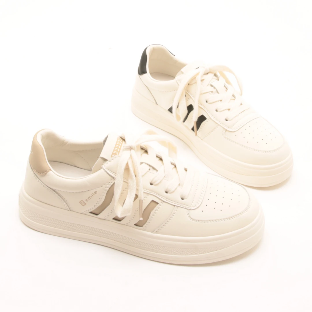 4822秋季新款系带厚底板鞋女百搭圆头轻便休闲平底小白鞋