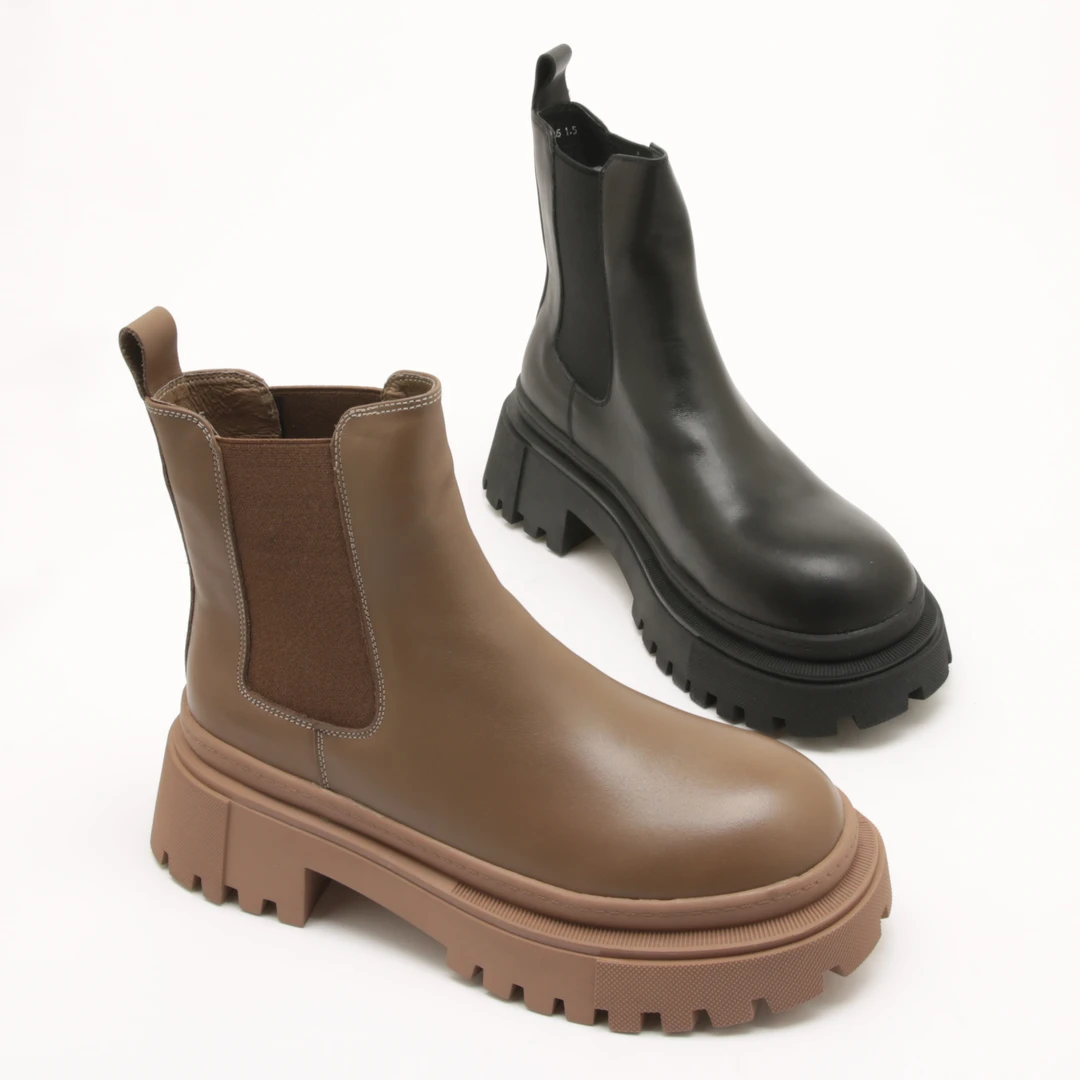 4276秋冬新款真皮厚底短靴时尚百搭切尔西靴英伦风女靴