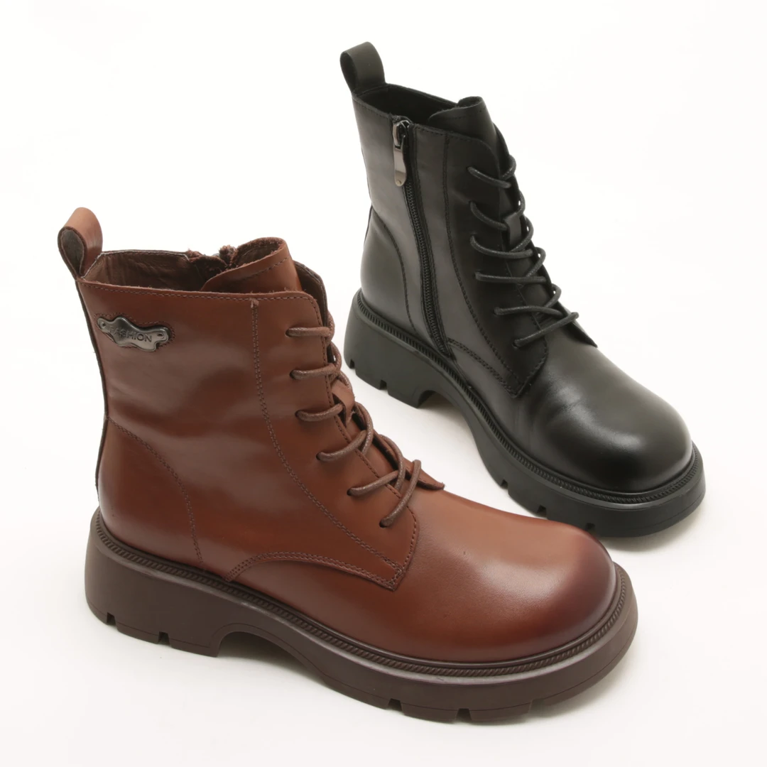 5440秋冬新款圆头系带舒适粗跟马丁单靴女时尚休闲通勤百搭短靴