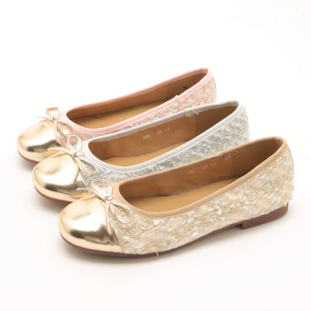 春夏新款小香风金色头蝴蝶结单鞋女士一脚蹬奶奶鞋瓢鞋3228