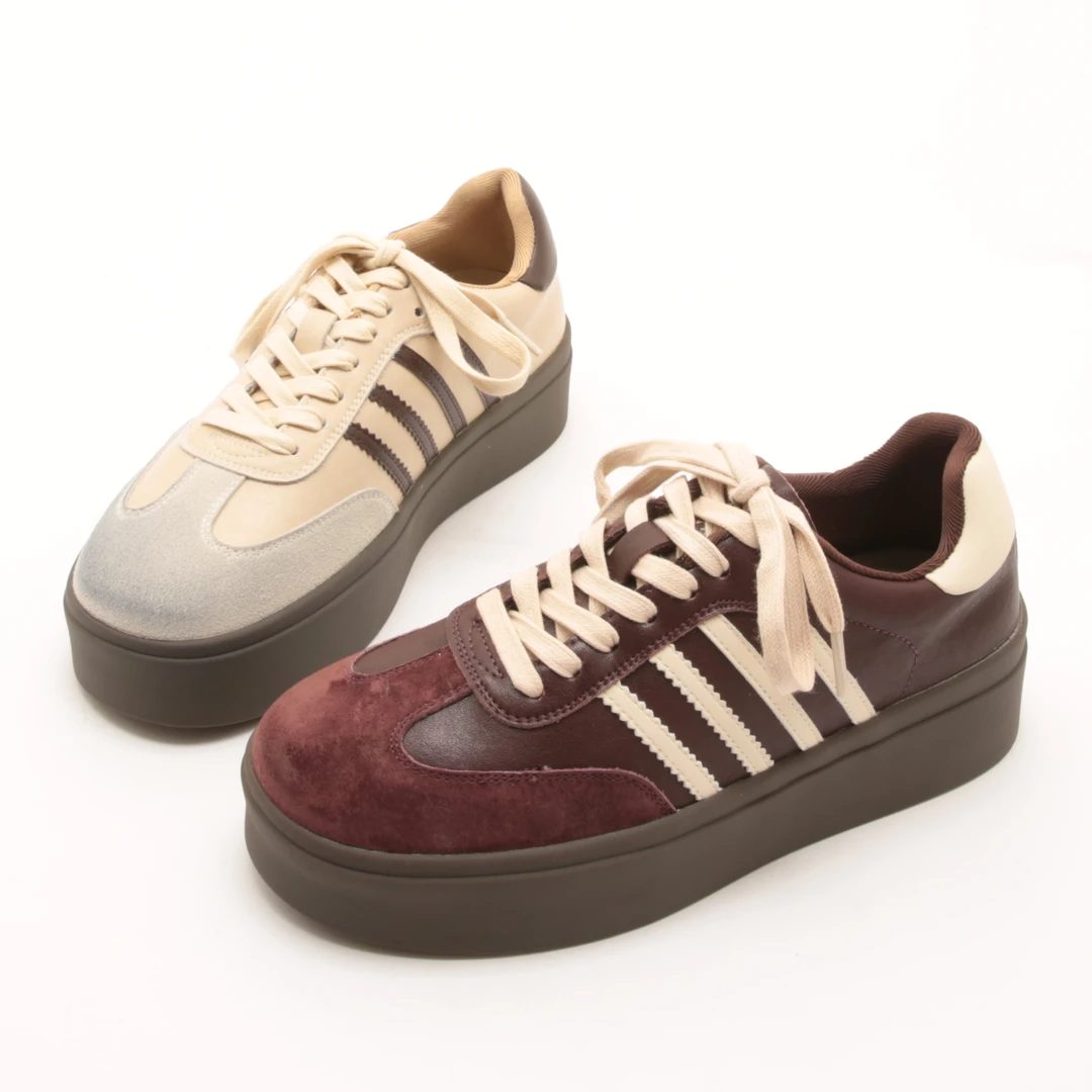 5171秋季新款系带休闲运动阿甘鞋女脏脏做旧磨砂皮板鞋厚底德训鞋