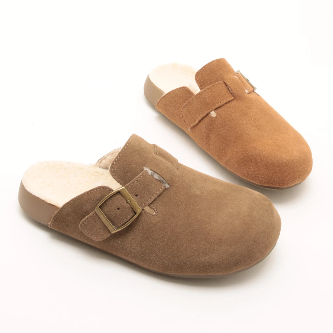 5226秋冬新款包头懒人平底半拖鞋女外穿厚底复古加绒勃肯鞋