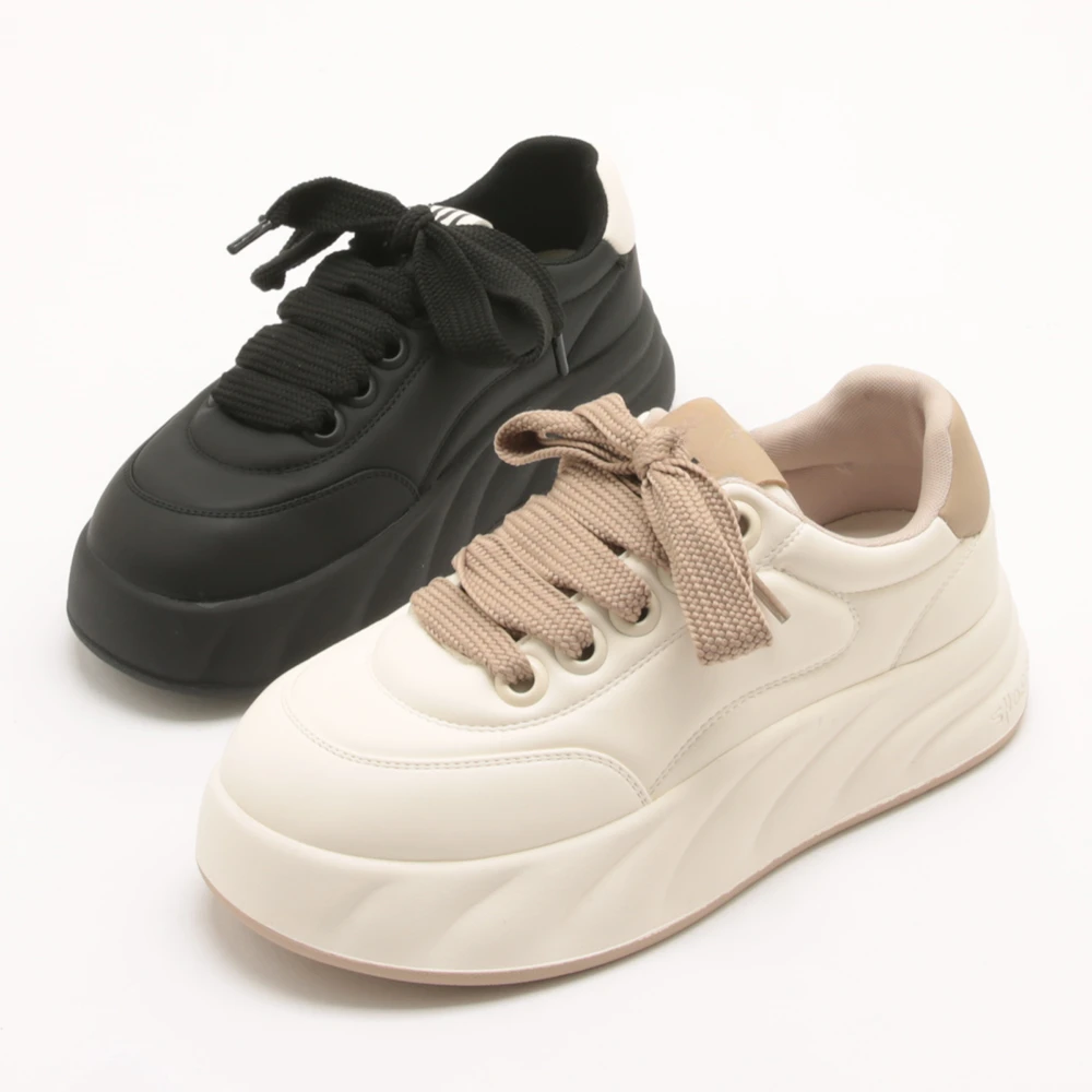 春秋新款小厚底百搭面包鞋ins时尚休闲鞋中跟小白鞋女单鞋2171