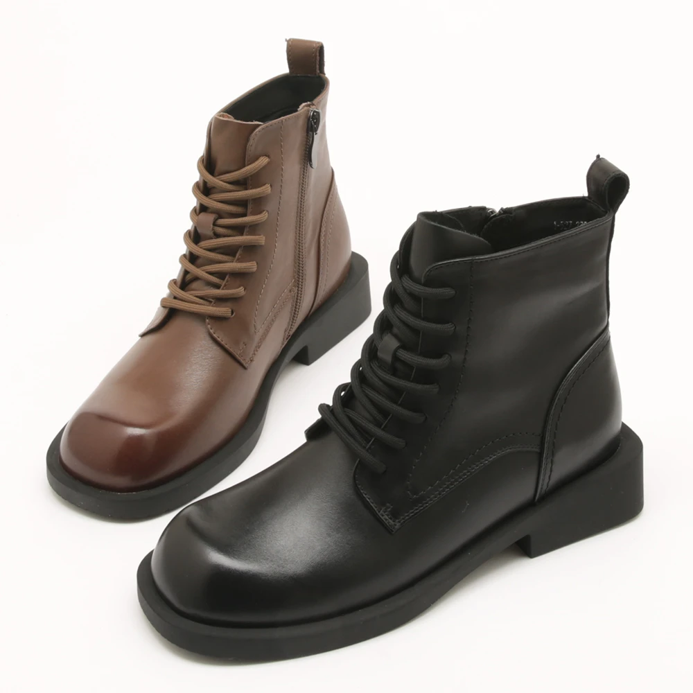 1473冬季新款英伦风系带粗跟马丁靴女士休闲侧拉链单里短靴