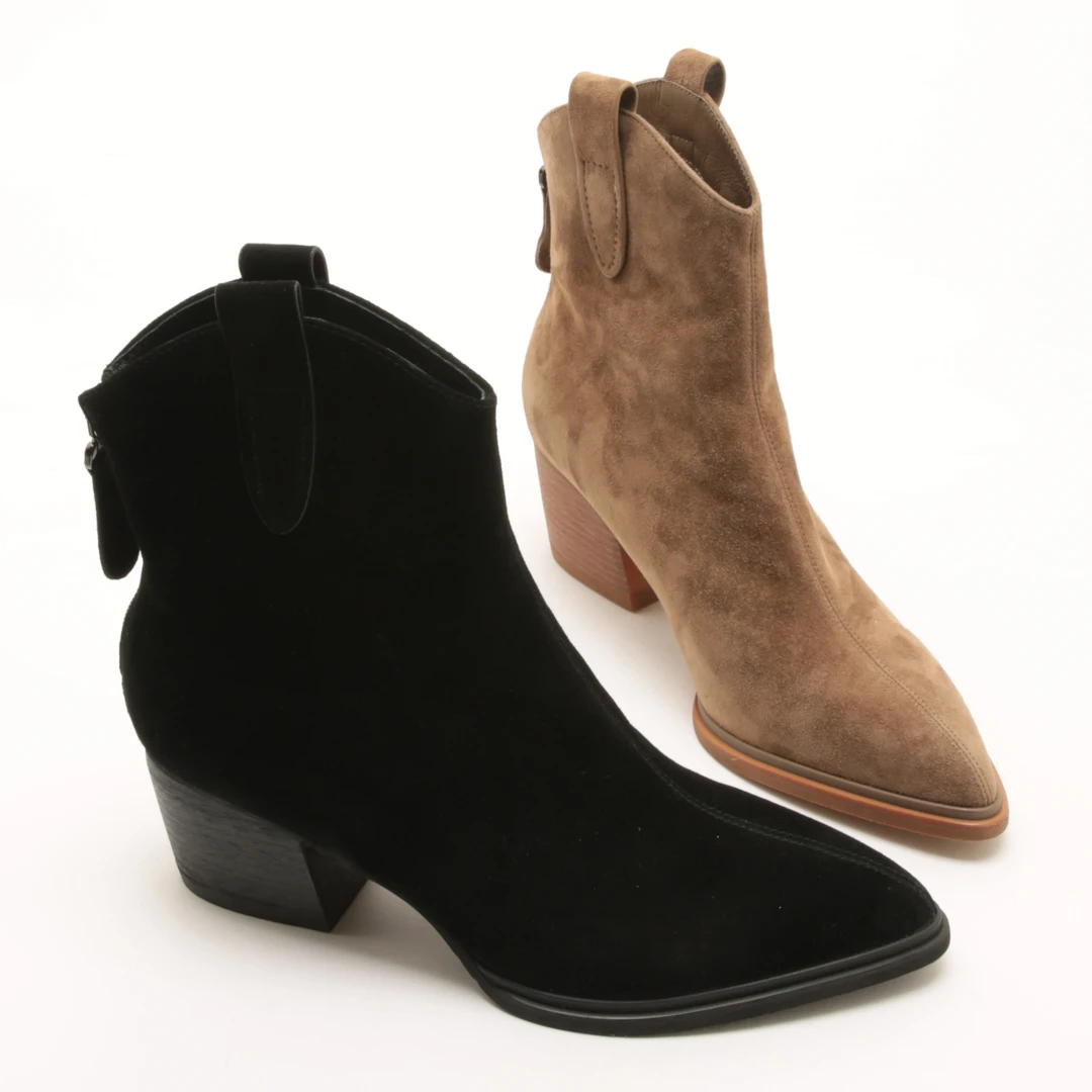 5327秋冬新款尖头粗跟后拉链时尚短靴女优雅中跟瘦瘦靴