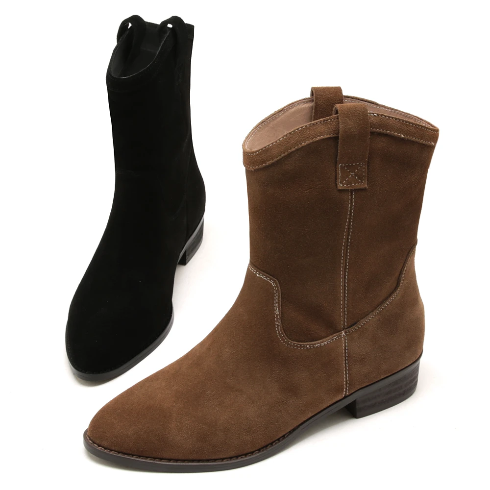 秋冬新款尖头粗跟牛仔靴短靴女英伦复古低跟切尔西靴22902