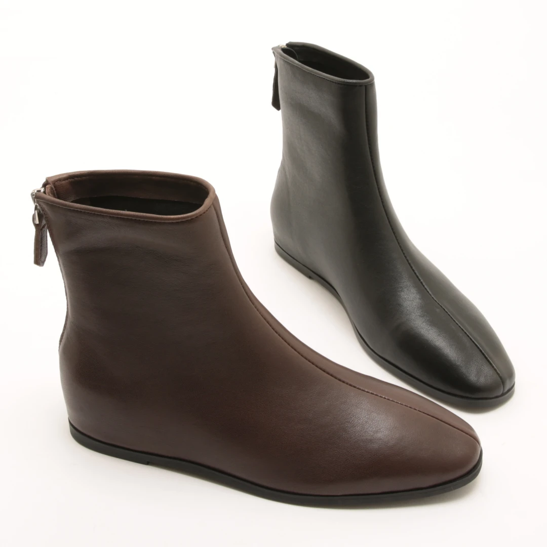 5109冬季新款法式复古圆头低跟瘦瘦靴女气质后拉链小短靴