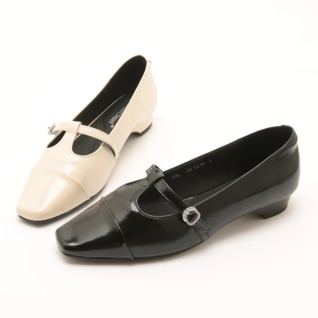 4866秋季新款方头水钻松紧一字带玛丽珍鞋女低跟浅口单鞋