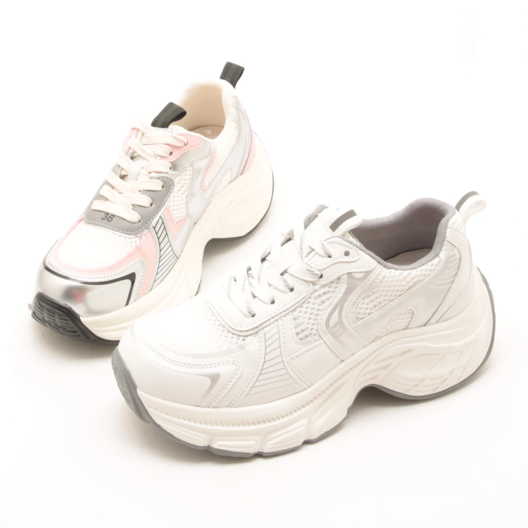 春夏新款系带老爹鞋女透气网面百搭轻便厚底增高运动休闲鞋3297