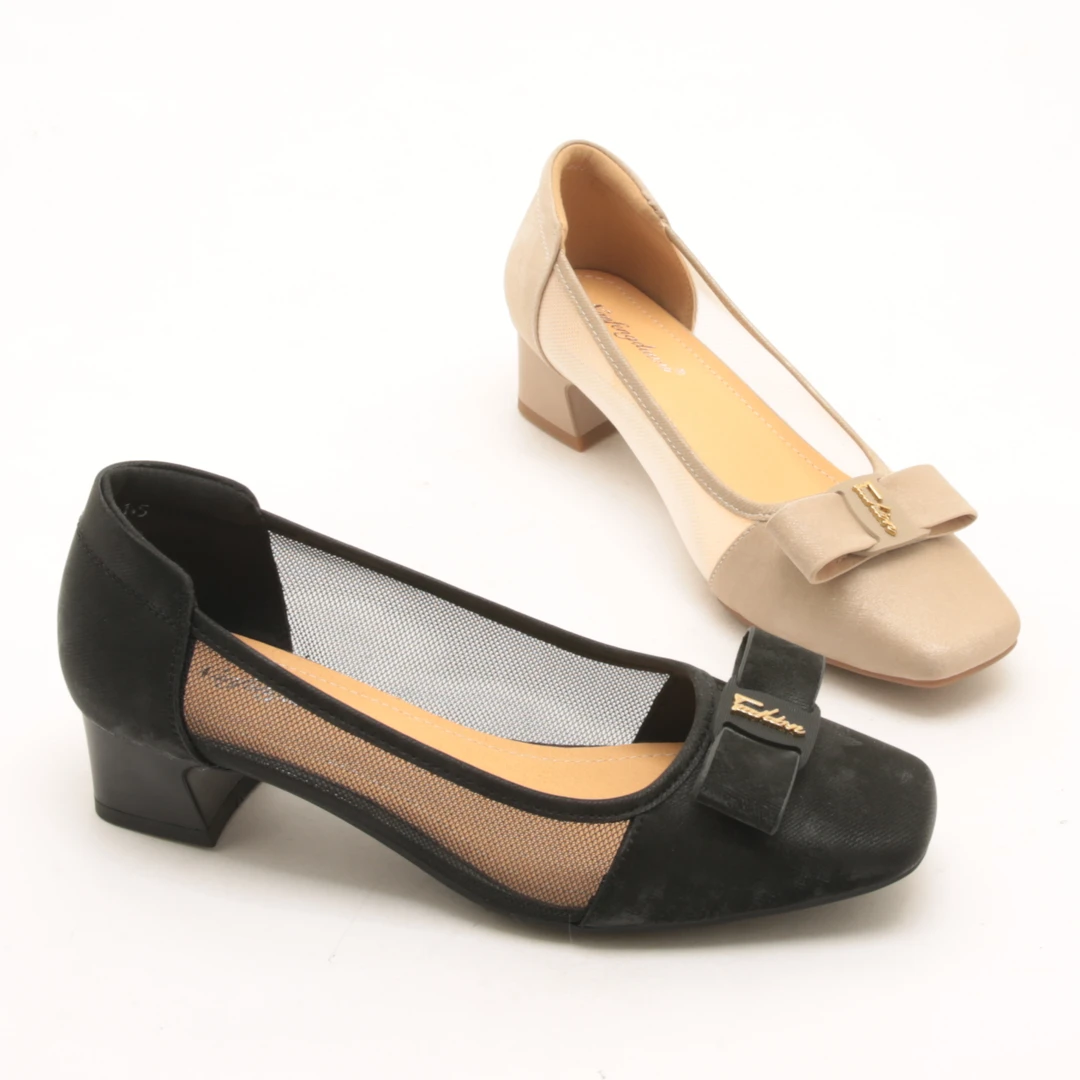 4050夏季新款方头镂空网纱粗跟单鞋舒适软底浅口低跟一脚蹬女鞋