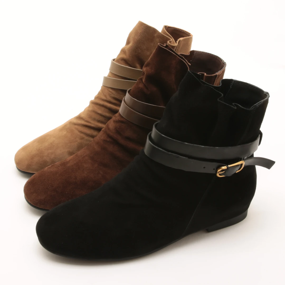 5170秋冬新款欧洲站女鞋圆头羊猄皮平底短靴美拉德显瘦时装靴