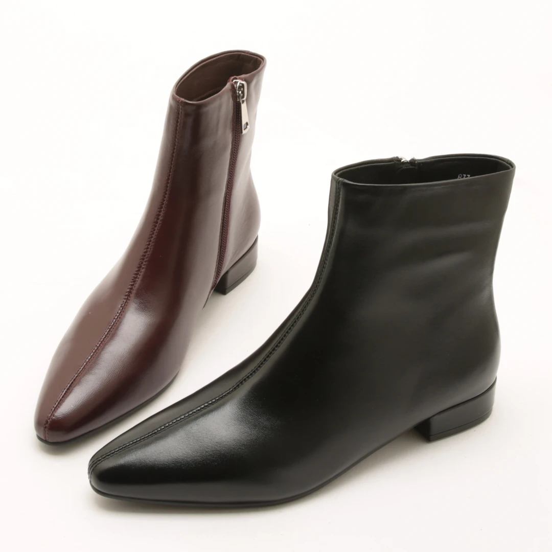 5386秋冬新款法式小圆头头低跟短靴女简约百搭侧拉链瘦瘦单靴