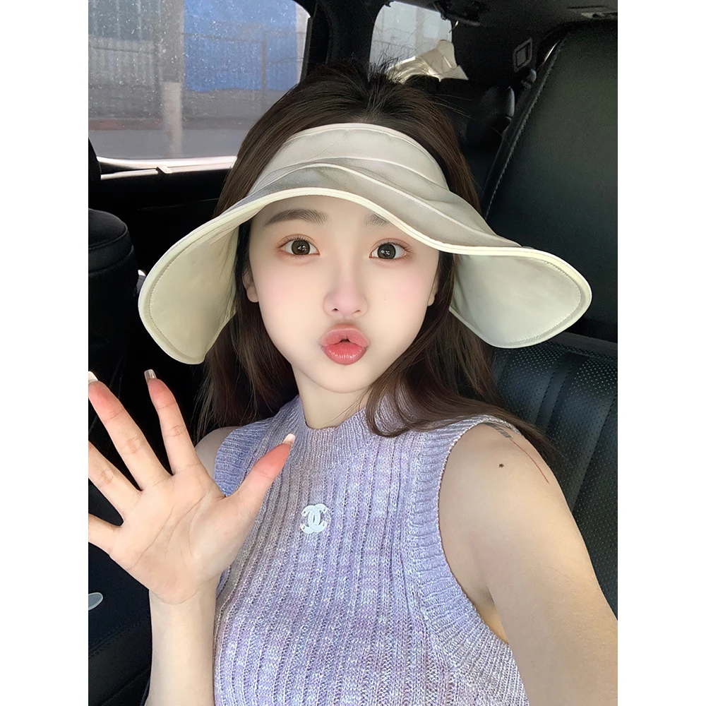 可折叠蛋卷帽透气遮脸遮阳帽大帽檐空顶帽防紫外线帽子女夏季防晒