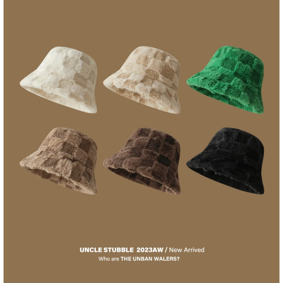 秋冬羊羔绒渔夫帽女生宽檐显脸小水桶帽子韩版加厚款防寒保暖盆帽