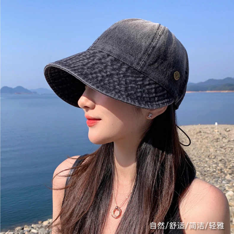 遮阳鸭舌帽新款女春夏季时尚牛仔宽檐显脸小渔夫帽大檐盆帽潮防晒