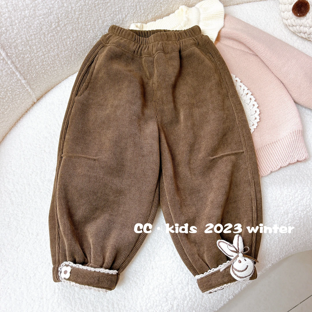 儿童装冬季新款韩版女童宝宝绒裤子加绒百搭一体绒休闲裤231065