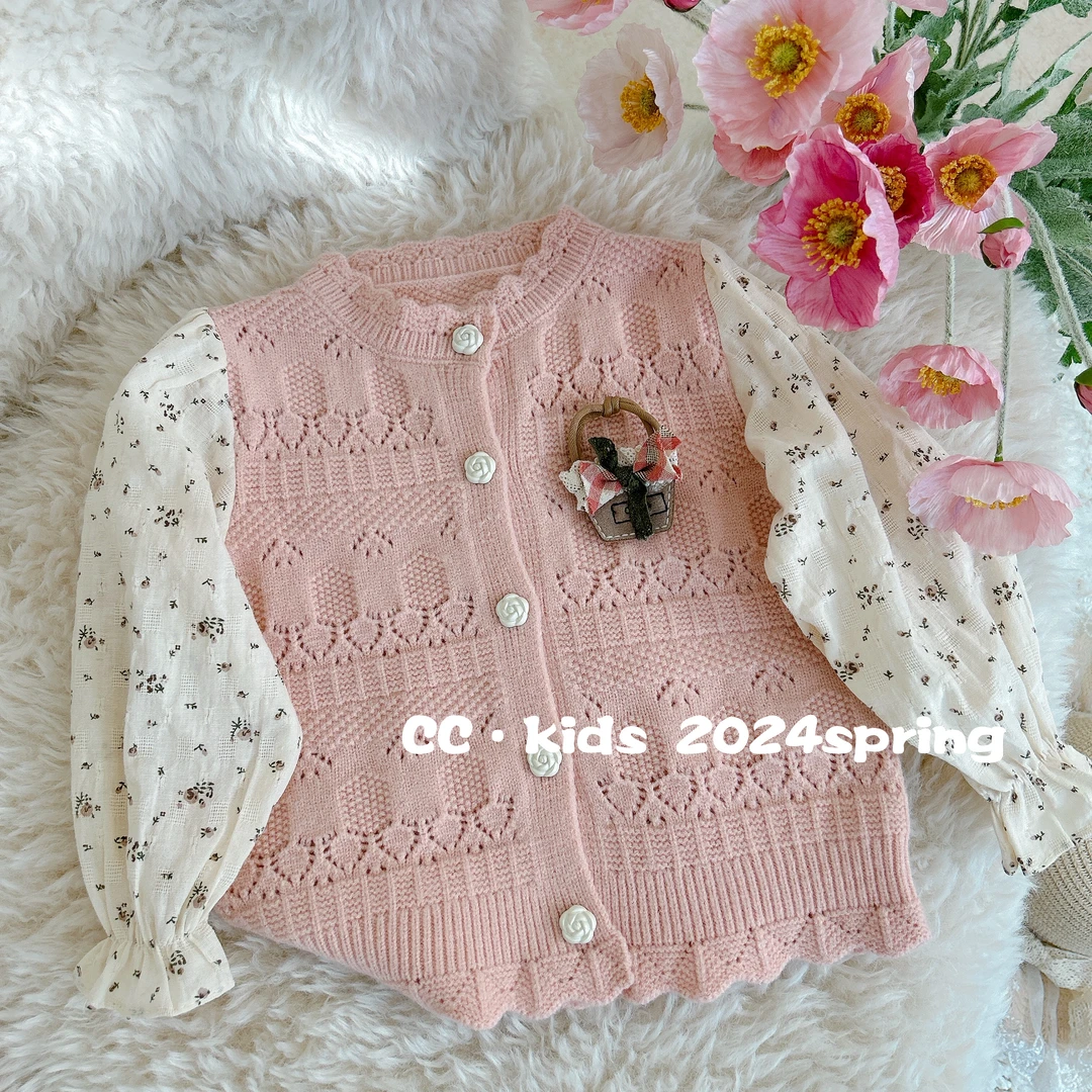 儿童装女童甜美碎花撞色针织开衫or法式玫瑰高弹软牛仔裤穿搭2427