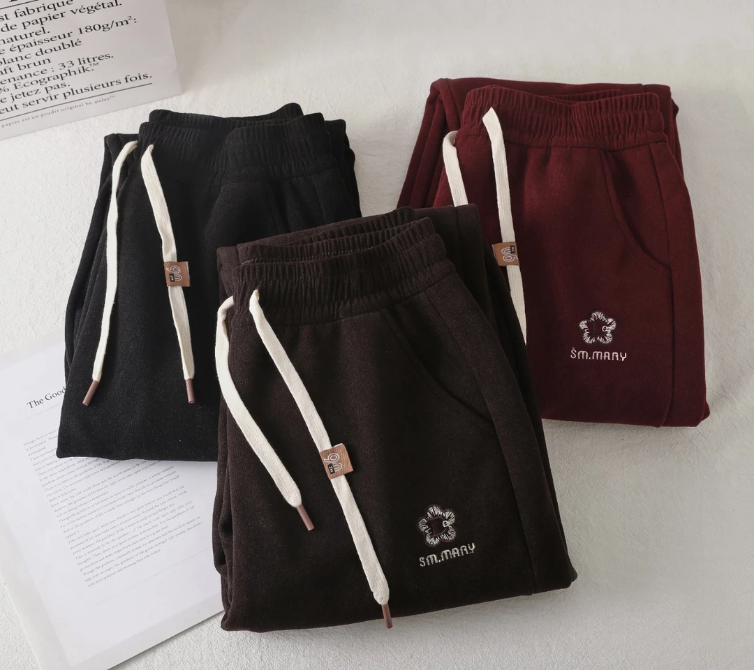 【国货优选】冬季新款！莫尔绒刺绣加绒舒适一体绒保暖防风裤2203