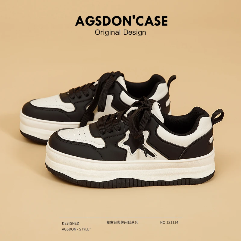 奥古狮登熊猫小白鞋女2025新款秋季厚底休闲黑白板鞋真皮运动鞋子