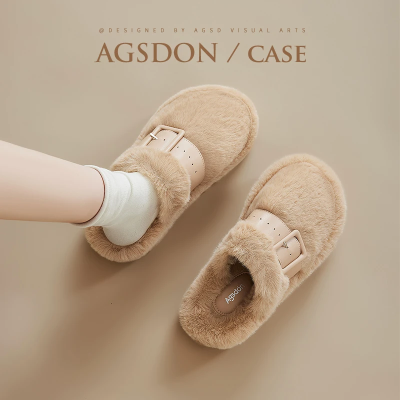 奥古狮登毛毛拖鞋女冬季外穿2025新款加绒保暖居家孕妇毛绒包头拖