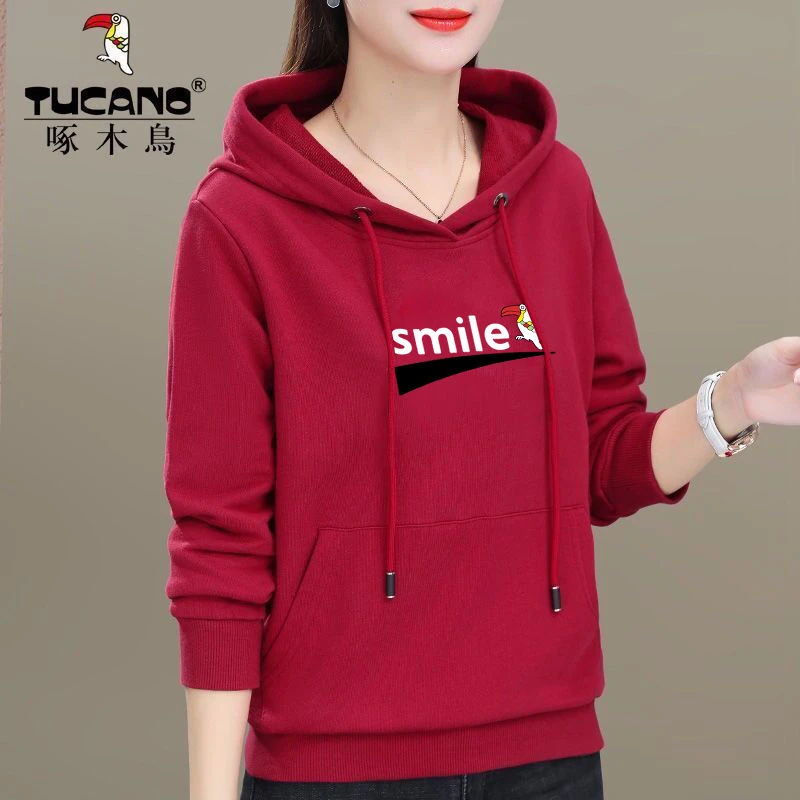 啄木鸟正品休闲款宽松小众卫衣女2024年新款早春季洋气百搭上衣
