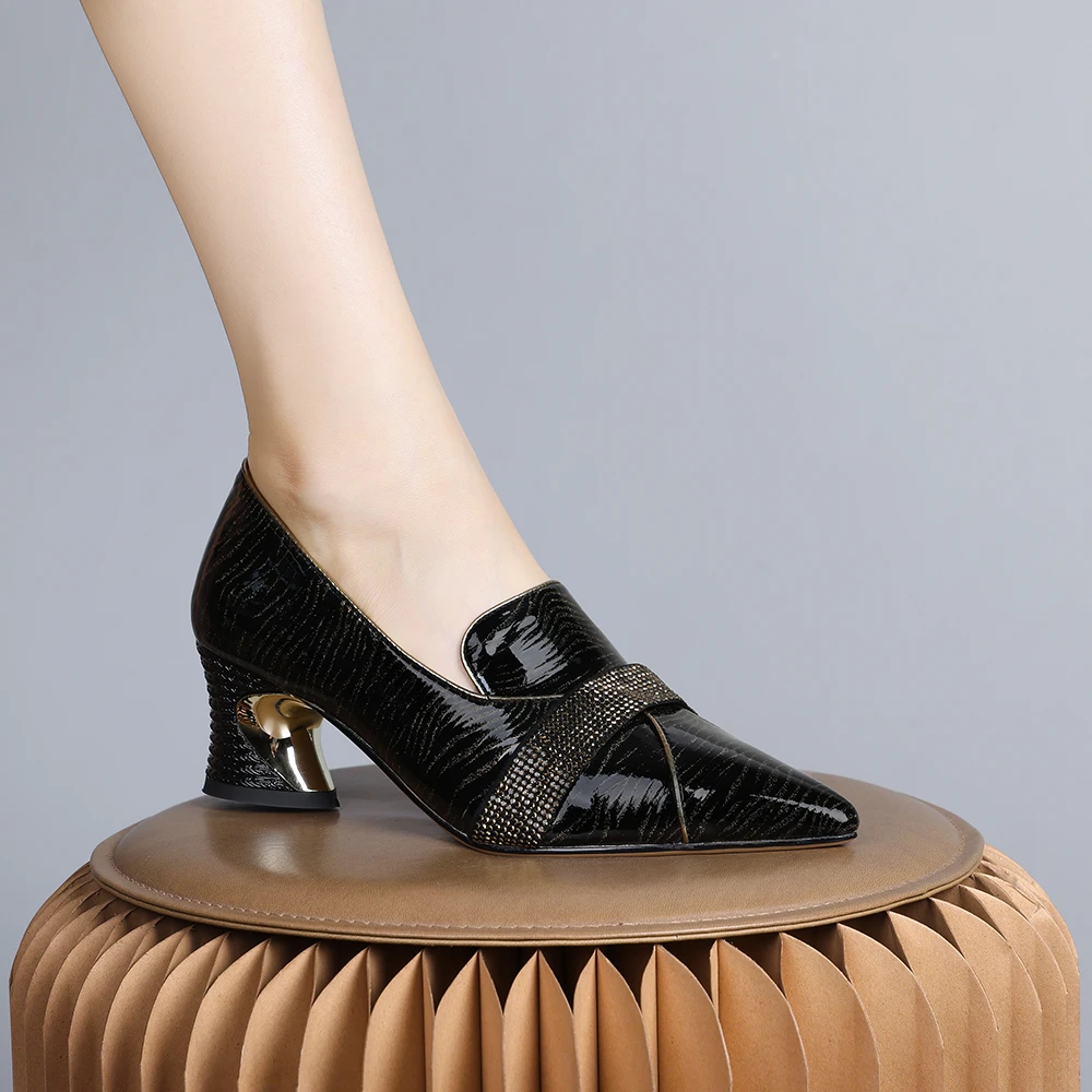 2024年新款欧美通勤优雅粗跟百搭显瘦单鞋低跟尖头女气质鞋子0081