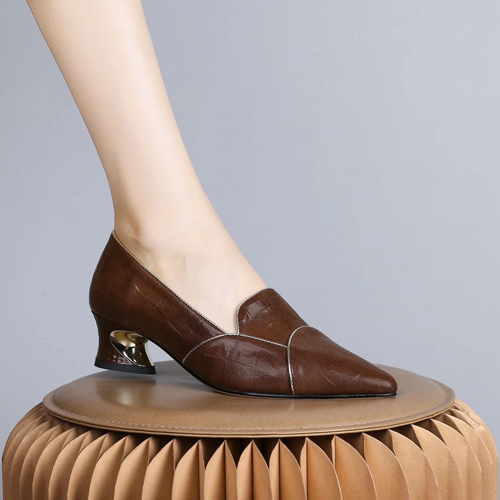 2024年新款欧美小皮鞋巨好穿复古高级感舒适单鞋气质中跟单鞋0084