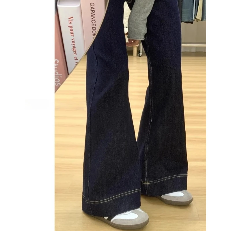 高个子加长版深蓝色阔腿微喇牛仔裤女秋冬高腰宽松显瘦垂感拖地裤