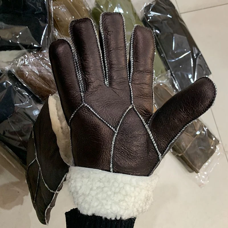 皮毛一体羊皮手套真皮手套男女冬加绒加厚保暖羊毛情侣骑行摩托车
