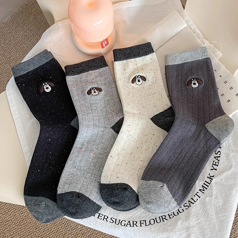 女童袜子春秋点子纱卡通可爱秋冬潮袜灰色春秋中筒袜撞色儿童袜子