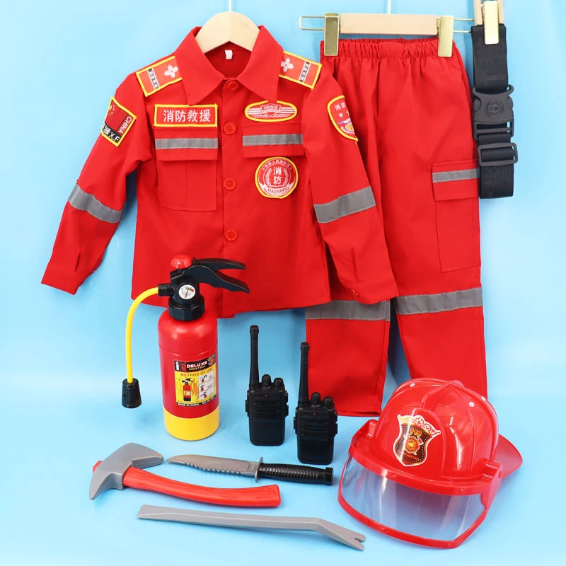 儿童消防员服装山姆灭火器玩具水枪帽幼儿园角色扮演火警救援消防