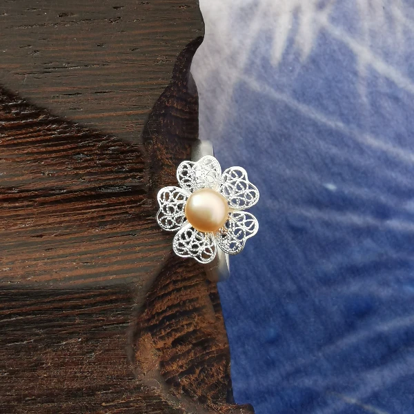 925银戒指 花丝戒指 手工镶嵌活口可调节戒指轻奢时尚百搭精致