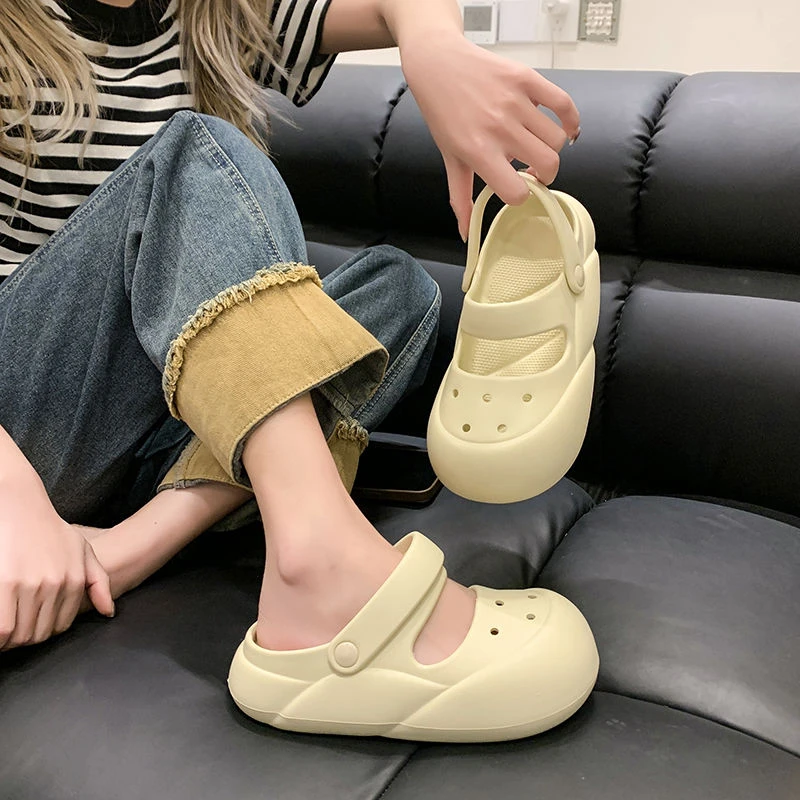 外穿夏季女洞洞鞋网红防滑户外时尚穿搭包头厚底两穿防滑拖鞋上新