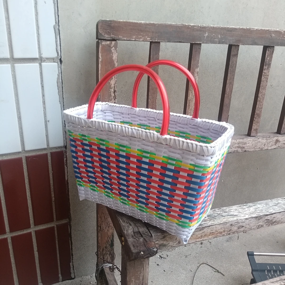 家用塑料手提菜篮子手工编织结实农村提篮买菜耐用收纳购物篮