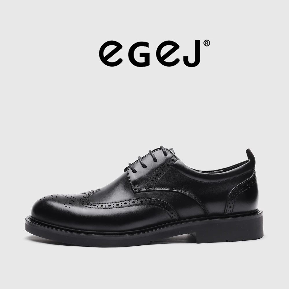 EGEJ头层牛皮皮鞋男布洛克商务正装皮鞋真皮透气男士内增高通勤鞋