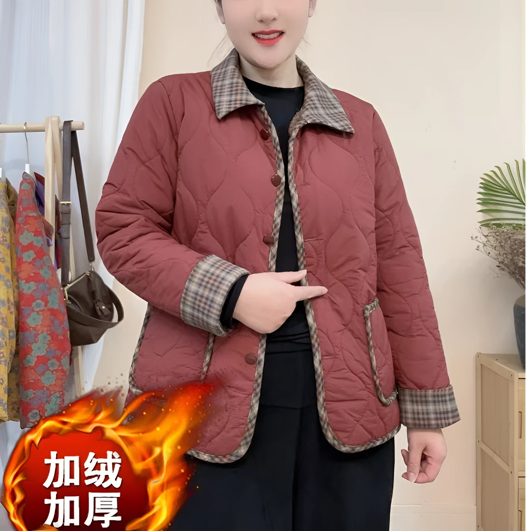 新款冬季加绒加厚款中老年大码保暖棉服百搭休闲时尚短款妈妈装