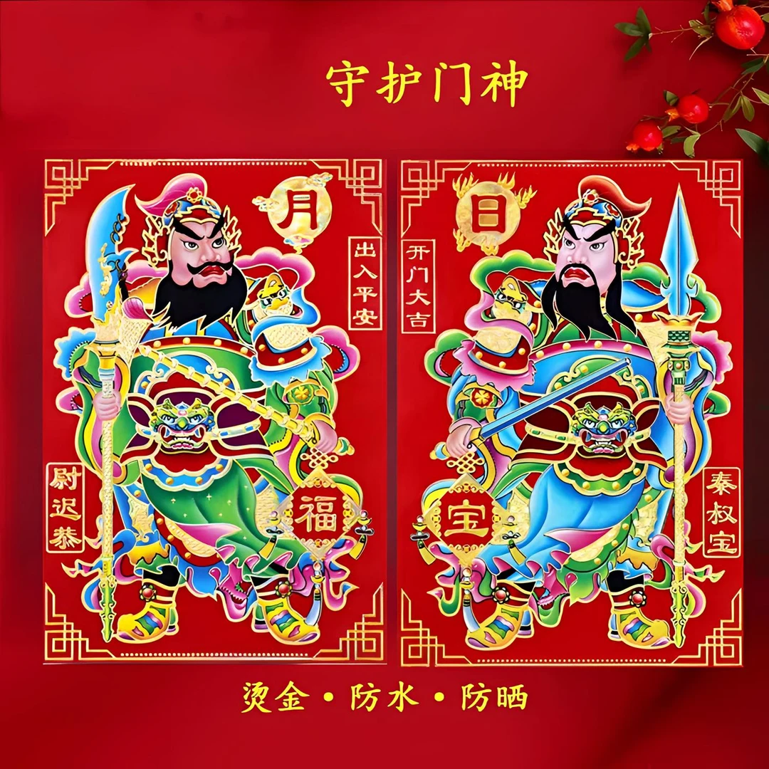 新年春节乔迁新居装饰年画贴纸单门贴纸大门防盗门高档防水门神贴
