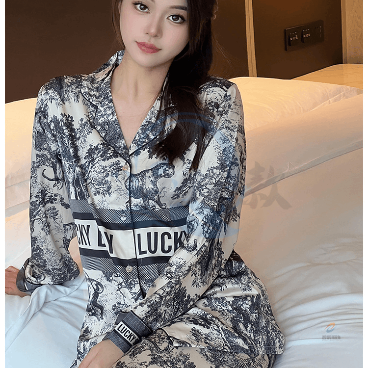 丛林秘境情侣 D家居服印花套装冰丝男女青年长袖时尚豹纹宽松秋季